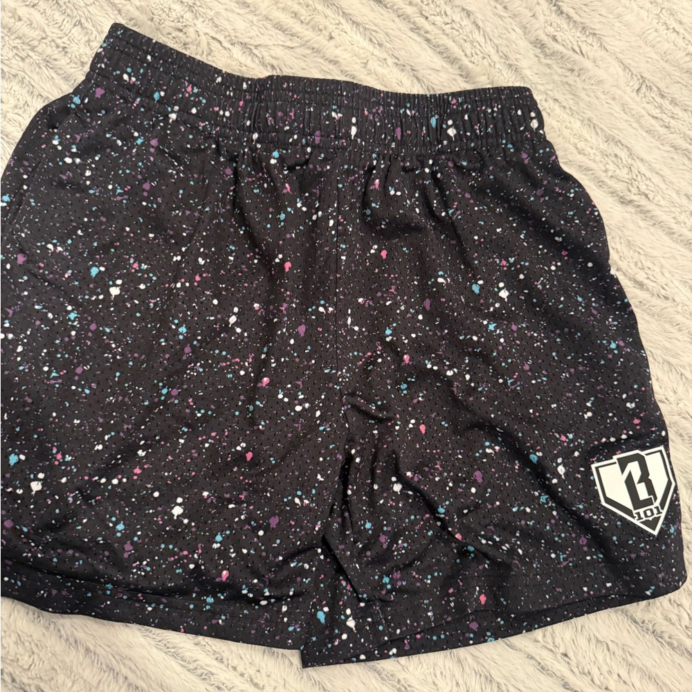 Baseball Lifestyle 101 Black Splatter Athletic Shorts with Logo
